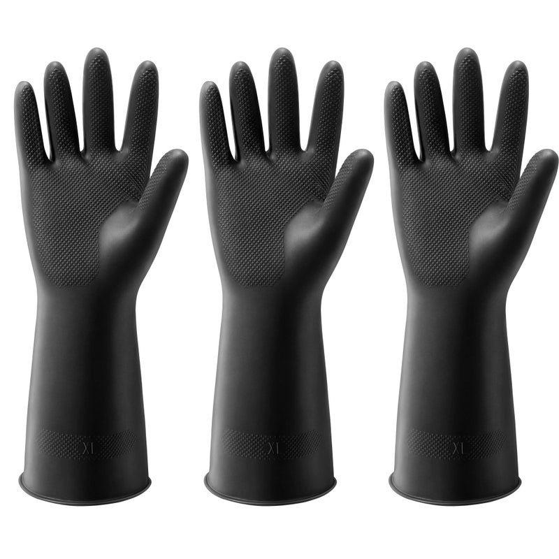 ThxToms 3 Pairs Dishwashing Gloves, Reusable Latex Cleaning Gloves for Housework Kitchen Bathroom, Durable Flexible & Anti-slip, Smooth Lining, Easy On & Off, Extra Large, Black - Image 1